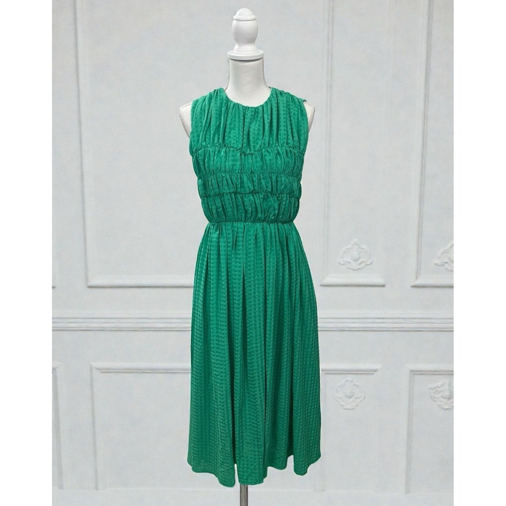 NWT Davi & Dani‎ Green Goddess Midi Dress S Smocked Ruched w/Pockets Cottagegore